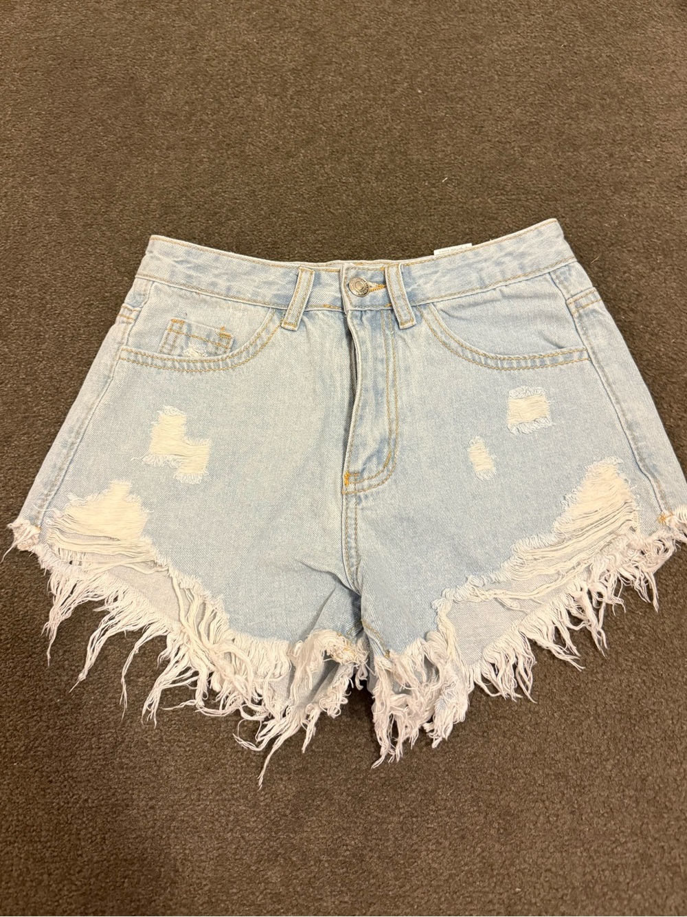 Light Wash Frayed Distressed Denim Shorts